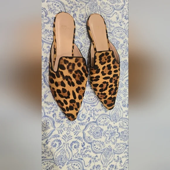 🪲 RARE J. Crew Leopard Print Mules 11 calf hair grandpa slippers​ - Picture 2 of 11